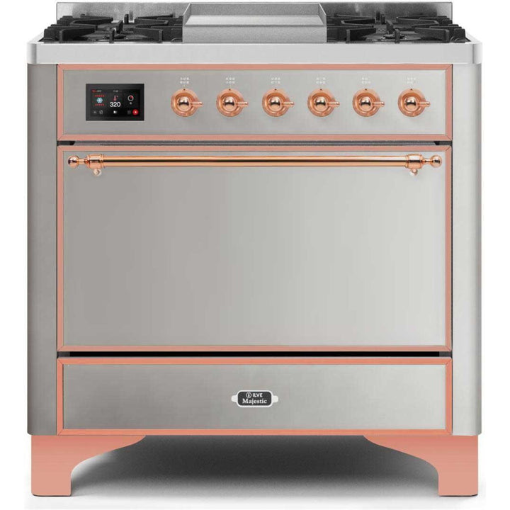 ILVE 36" Majestic II Series Freestanding Dual Fuel Single Oven Range with 6 Sealed Burners,  Solid Door, Convection Oven, TFT Oven Control Display, Child Lock and Griddle - UM09FDQ