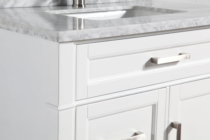 Vanity Art 36 in. Single Sink Vanity in Carrara Marble & Mirror - White, VA2036-W