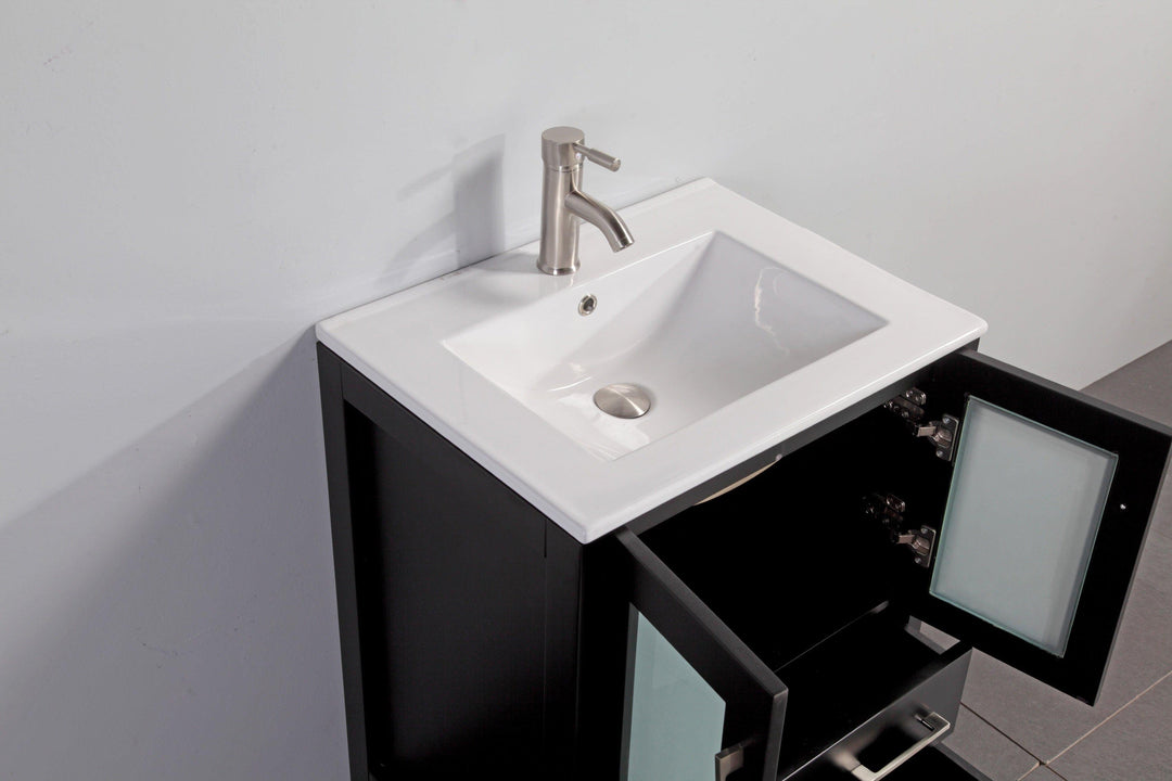 Vanity Art 24 in. Single Sink Vanity Cabinet with Ceramic Sink & Mirror - Espresso, VA3024E