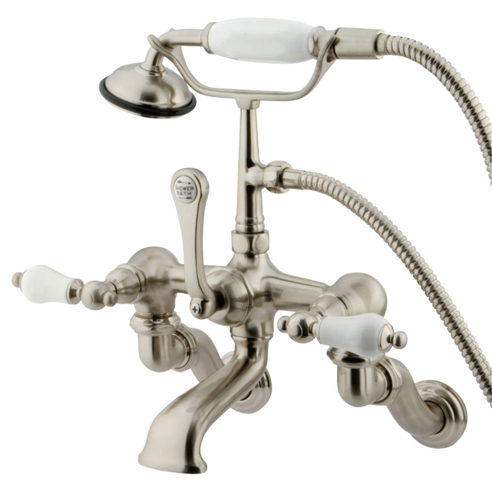 Kingston Brass CC459T2 Vintage Adjustable Center Wall Mount Tub Faucet with Hand Shower, Polished Brass