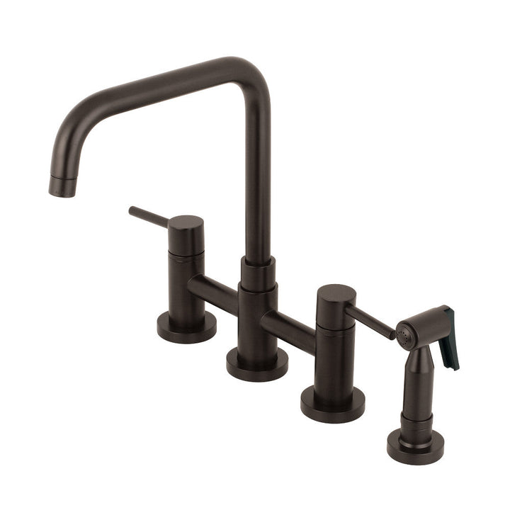 Kingston Brass KS8281DLBS Concord Two-Handle Bridge Kitchen Faucet with Brass Sprayer, Polished Chrome