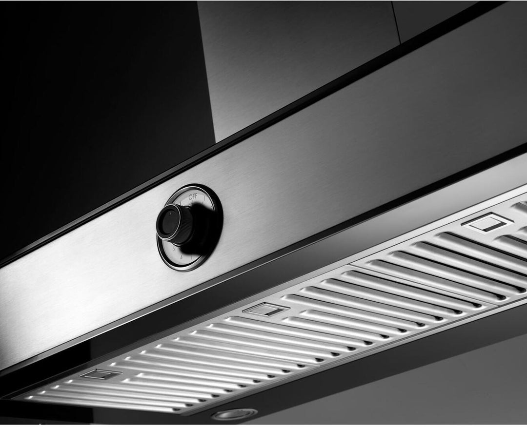 Superiore Next 48" Wall Mount External Hood with 600 CFM, Halogen Lights, in Stainless Steel with Black Glass (HN481ANS)
