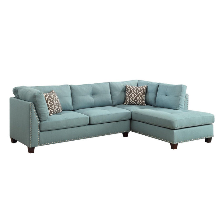 Acme Furniture Laurissa Sectional Sofa & Ottoman W/2 Pillows in Light Teal Linen 54390