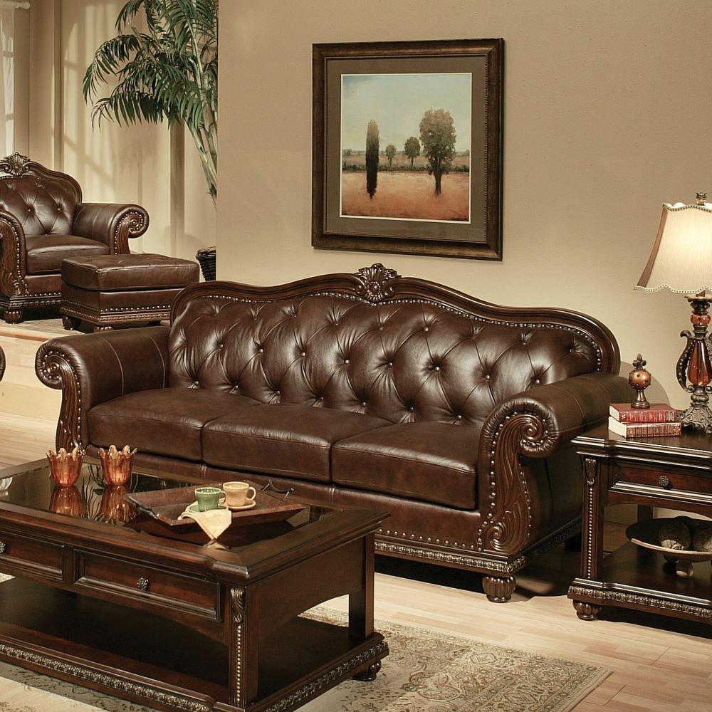 Acme Furniture Anondale Sofa in Espresso Top Grain Leather Match & Cherry Finish 15030