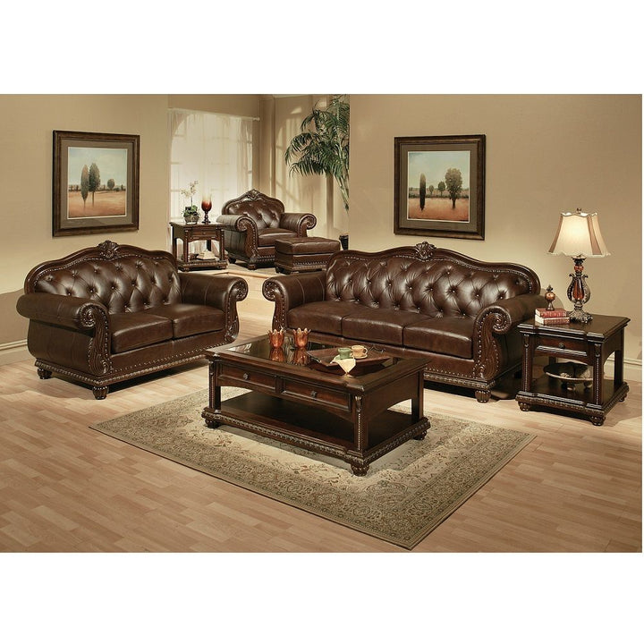 Acme Furniture Anondale Sofa in Espresso Top Grain Leather Match & Cherry Finish 15030