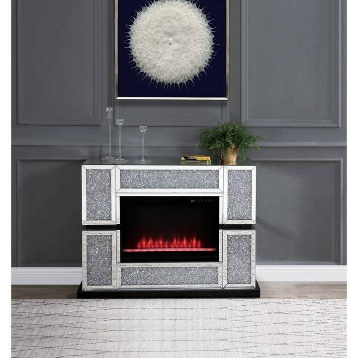 Acme Furniture Noralie Fireplace in Mirrored & Faux Diamonds 90660