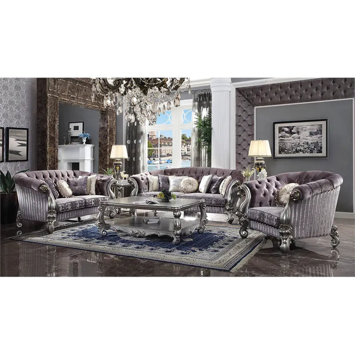 Acme Furniture Versailles Loveseat W/5 Pillows in Velvet & Antique Platinum 56826