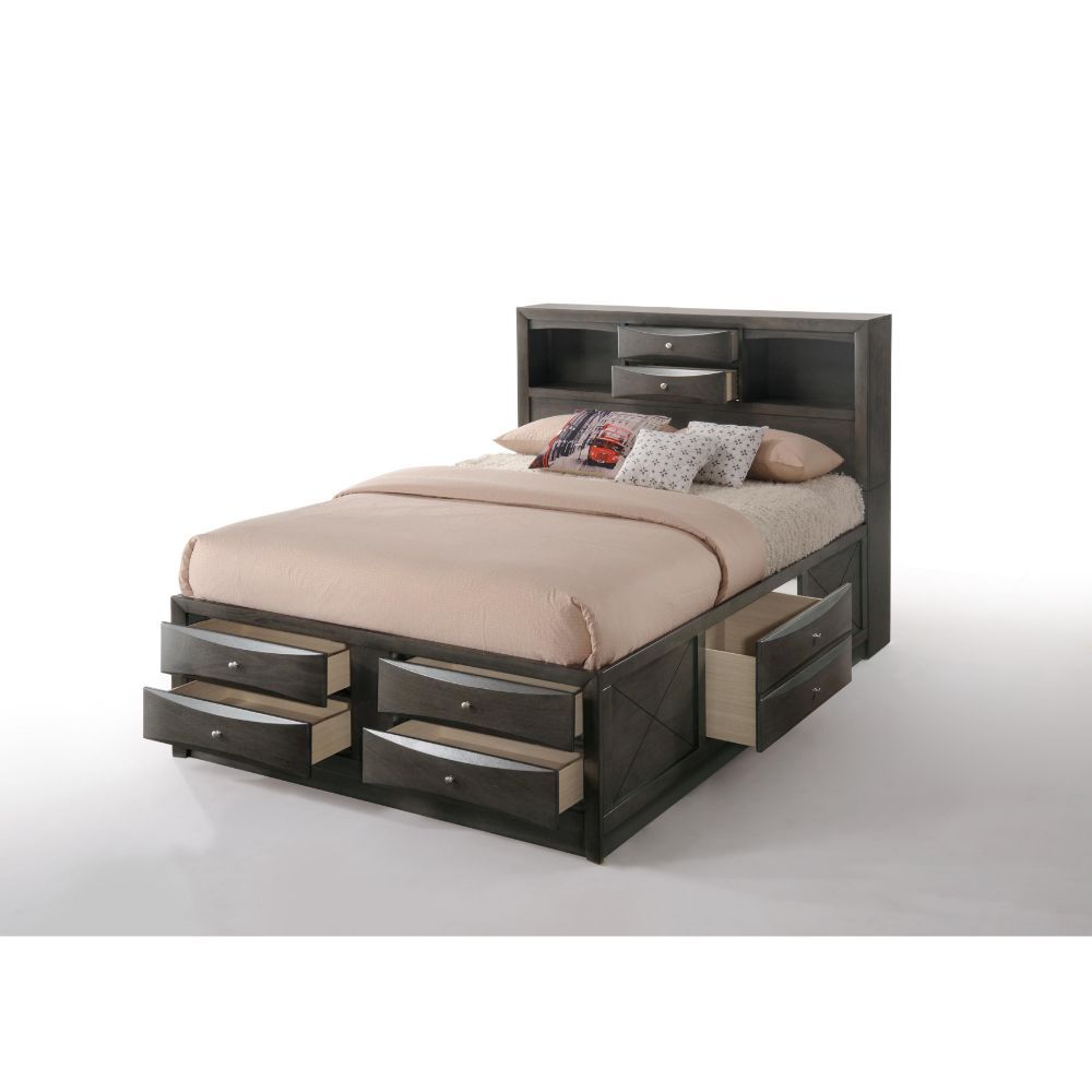 Acme Furniture Ireland Ek Bed W/Storage in Gray Oak Finish 22696EK