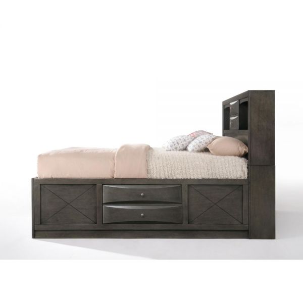 Acme Furniture Ireland Ek Bed W/Storage in Gray Oak Finish 22696EK