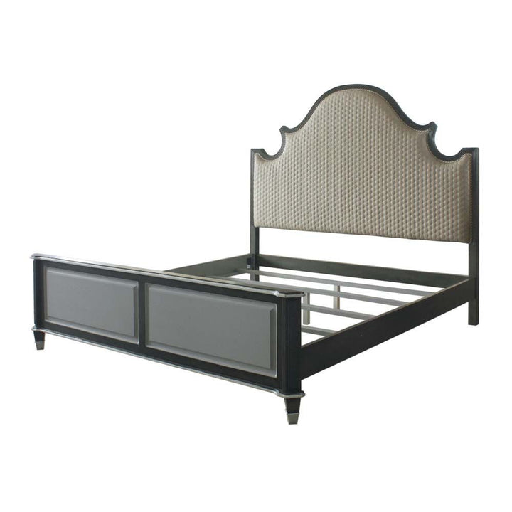 Acme Furniture House Beatrice Ck Bed in Two Tone Beige Fabric, Charcoal & Light Gray Finish 28804CK