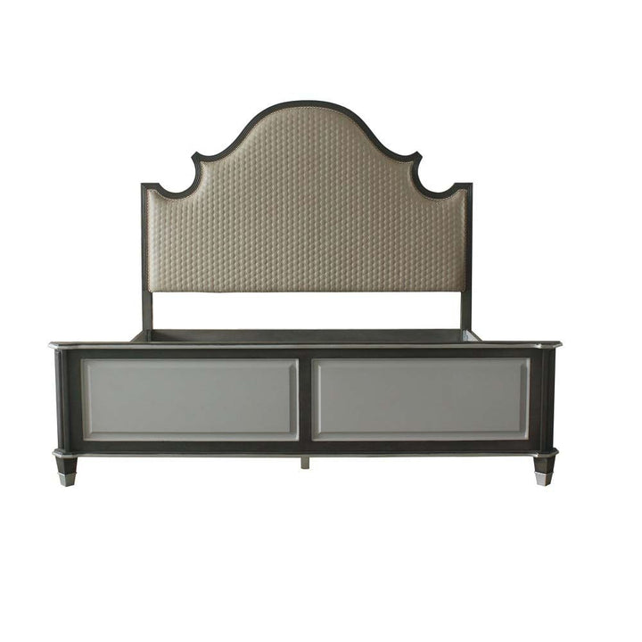 Acme Furniture House Beatrice Ck Bed in Two Tone Beige Fabric, Charcoal & Light Gray Finish 28804CK