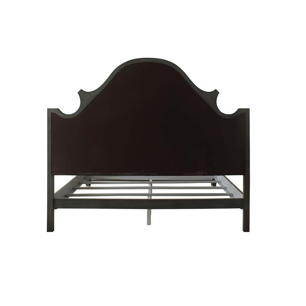 Acme Furniture House Beatrice Ck Bed in Two Tone Beige Fabric, Charcoal & Light Gray Finish 28804CK