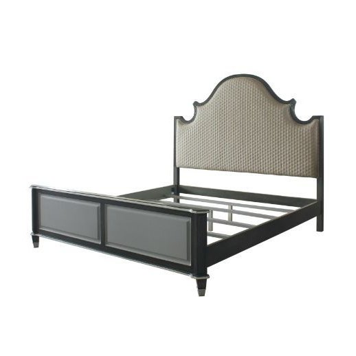 Acme Furniture House Beatrice Ck Bed in Two Tone Beige Fabric, Charcoal & Light Gray Finish 28804CK