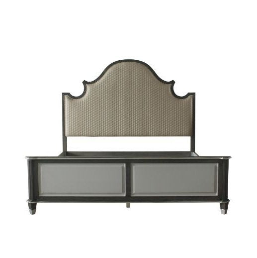 Acme Furniture House Beatrice Ck Bed in Two Tone Beige Fabric, Charcoal & Light Gray Finish 28804CK