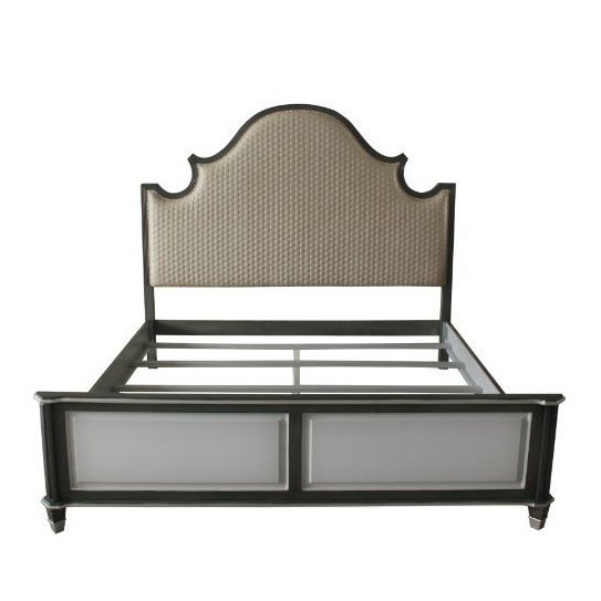 Acme Furniture House Beatrice Ck Bed in Two Tone Beige Fabric, Charcoal & Light Gray Finish 28804CK