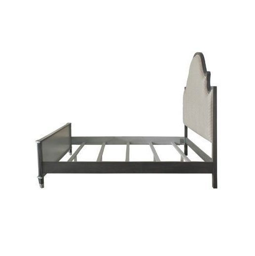 Acme Furniture House Beatrice Ck Bed in Two Tone Beige Fabric, Charcoal & Light Gray Finish 28804CK