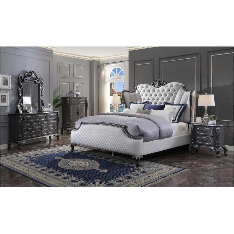 Acme Furniture House Delphine Eastern King Bed - Headboard in Two Tone Ivory Fabric & Charcoal Finish 28827EK-HB