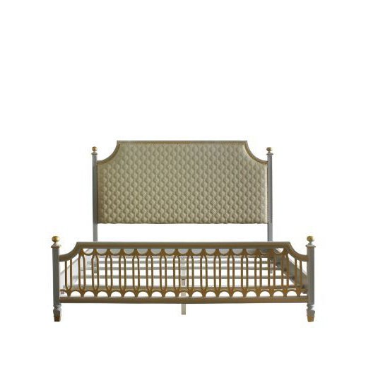 Acme Furniture House Marchese Ck Bed in Beige PU & Pearl Gray Finish 28884CK