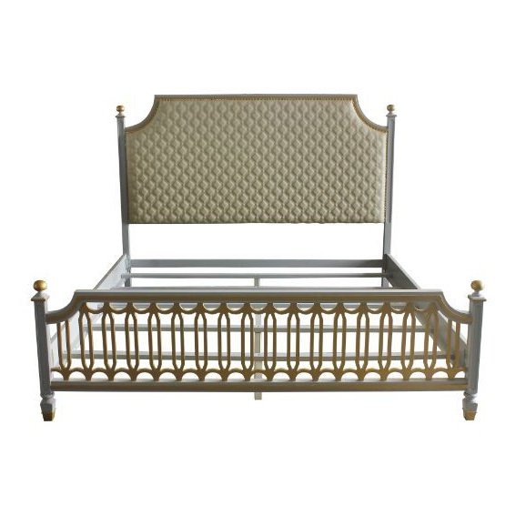 Acme Furniture House Marchese Ck Bed in Beige PU & Pearl Gray Finish 28884CK