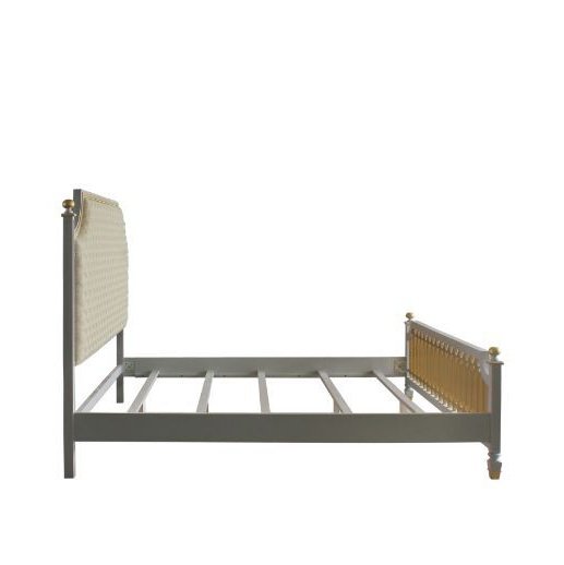 Acme Furniture House Marchese Ck Bed in Beige PU & Pearl Gray Finish 28884CK