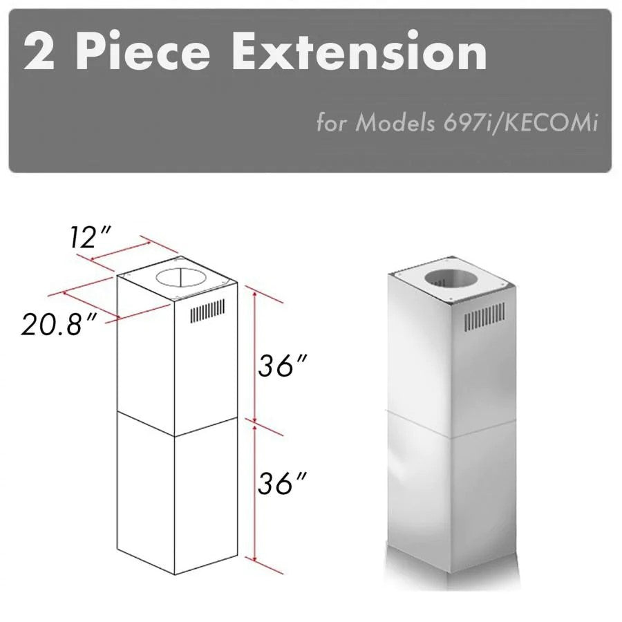 ZLINE 2 Pieces 36" Chimney Extension for 10 ft. to 12 ft. Ceilings (2PCEXT)