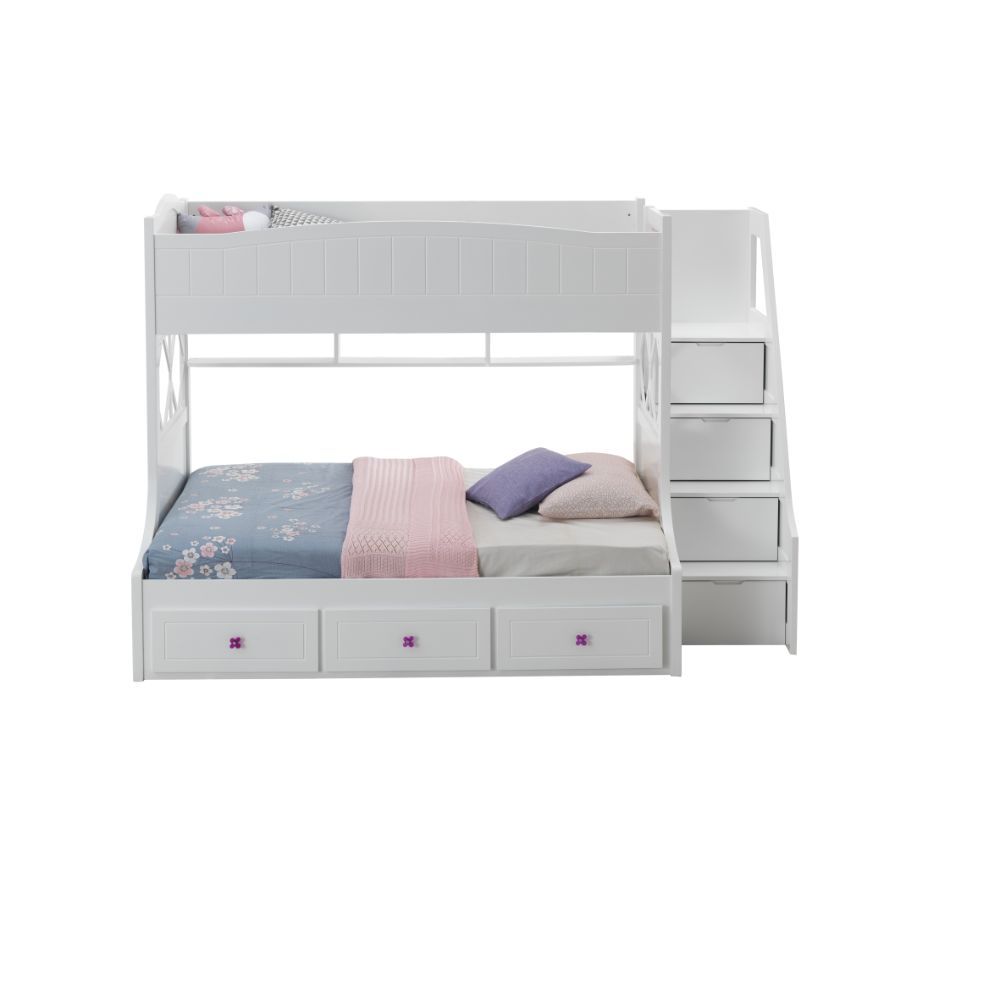 Acme Furniture Meyer Twin/Full Bunk Bed W/3 Drawers in White Finish 38150