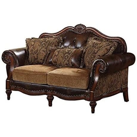 Acme Furniture Florian Loveseat W/3 Pillows in Gray Fabric & Antique White Finish LV02120