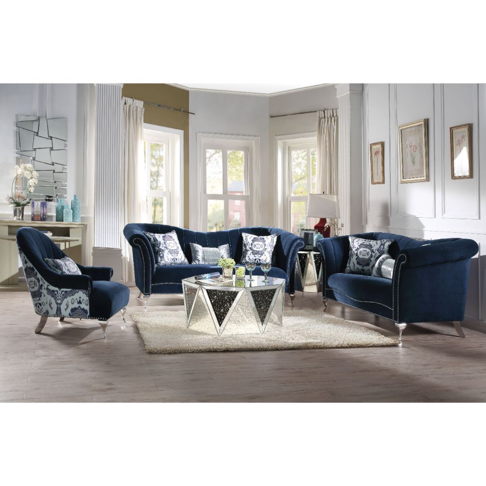 Acme Furniture Jaborosa Sofa W/3 Pillows in Blue Velvet 50345