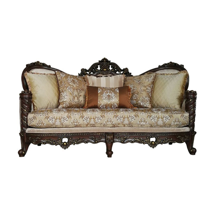 Acme Furniture Devayne Sofa W/6 Pillows(Same Lv01582) in Pattern Fabric & Dark Walnut Finish 50685