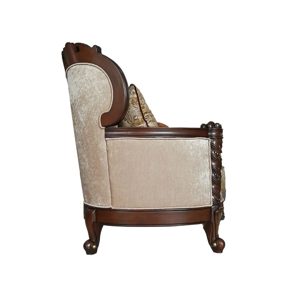 Acme Furniture Devayne Loveseat W/4 Pillows(Same Lv01583) in Pattern Fabric & Dark Walnut Finish 50686