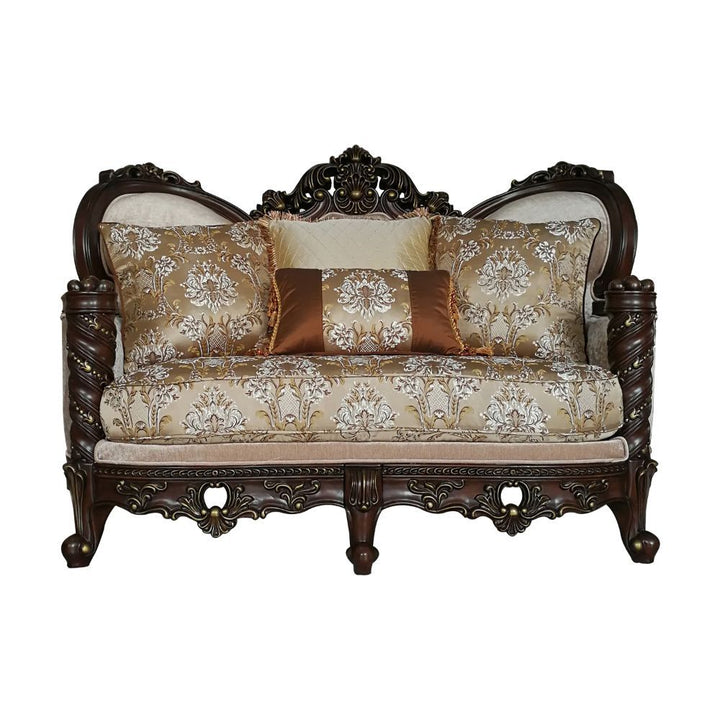 Acme Furniture Devayne Loveseat W/4 Pillows (Same 50686) in Pattern Fabric & Dark Walnut Finish LV01583
