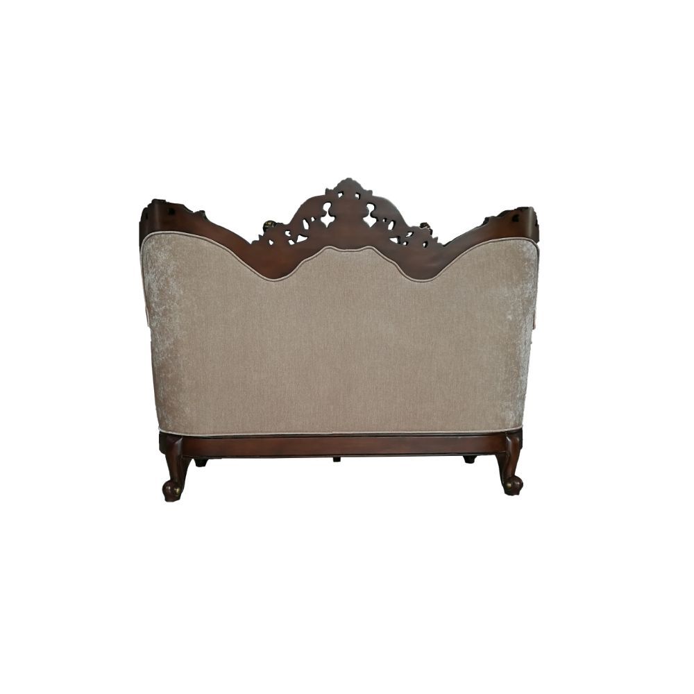 Acme Furniture Devayne Loveseat W/4 Pillows(Same Lv01583) in Pattern Fabric & Dark Walnut Finish 50686
