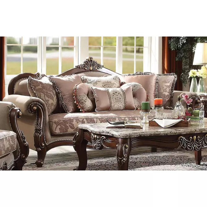 Acme Furniture Mehadi Sofa W/8 Pillows in Velvet & Walnut Finish 50690