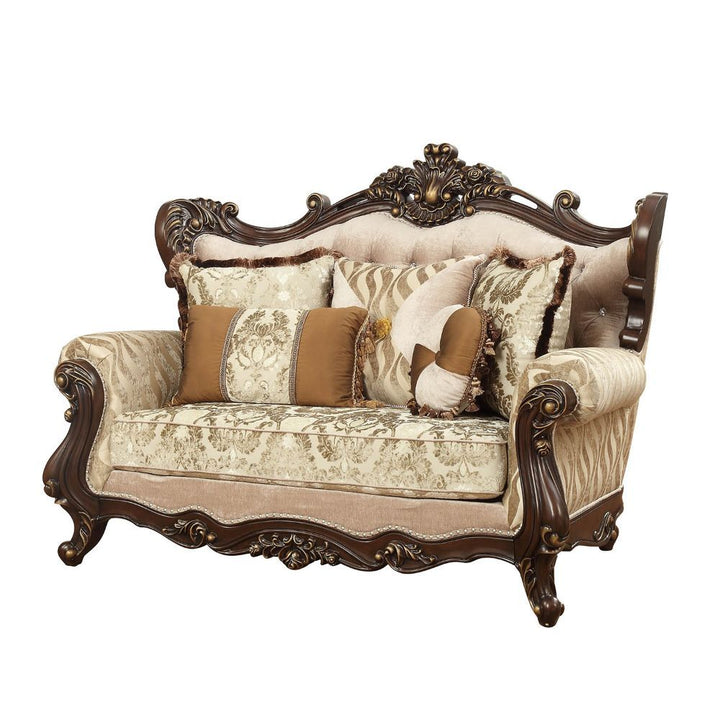 Acme Furniture Shalisa Loveseat W/5 Pillows in Fabric & Walnut Finish (Same Lv01586) 51051.