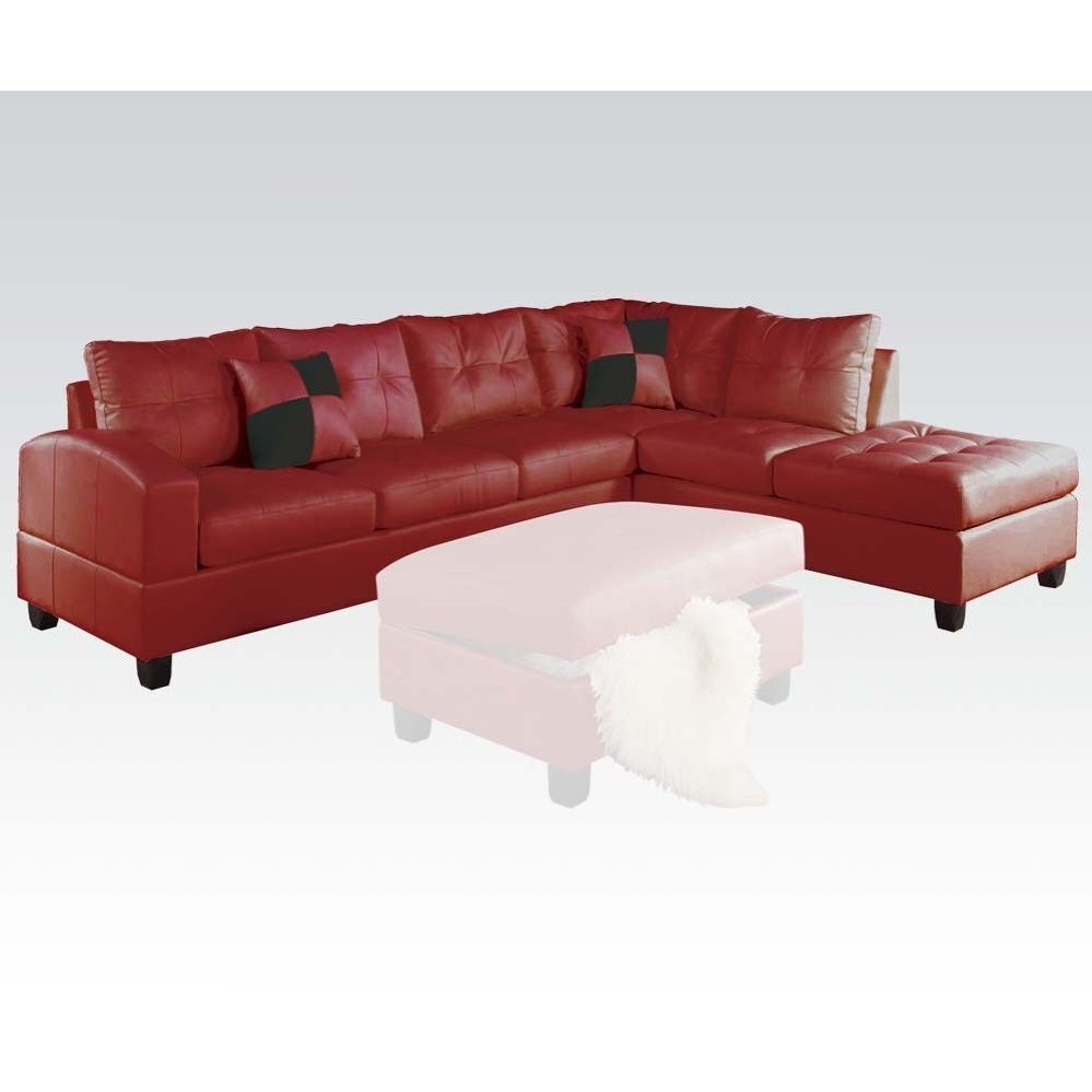 Acme Furniture Kiva Reversible Sectional Sofa W/2 Pillows in Red Bonded Leather Match 51185_KIT