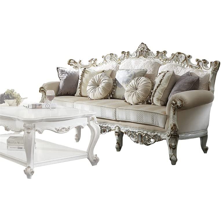 Acme Furniture Picardy II Sofa W/7 Pillows Fabric & Antique Pearl Finish 53460