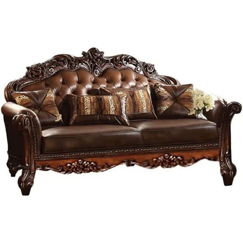 Acme Furniture Vendome Loveseat W/3 Pillows in Cherry PU & Cherry Finish 52002