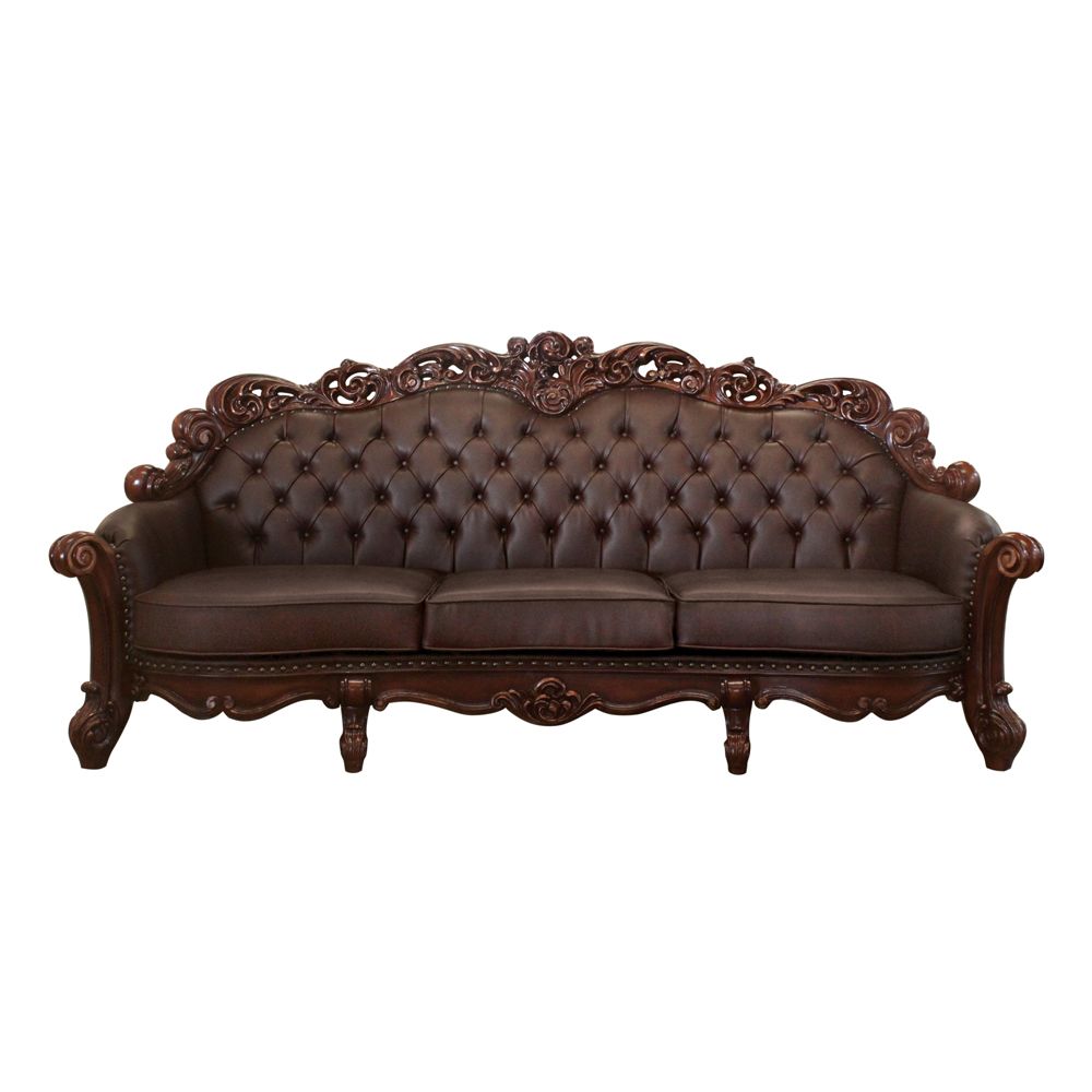 Acme Furniture Vendome Oversized Sofa - Back in Cherry PU & Cherry 52000-2