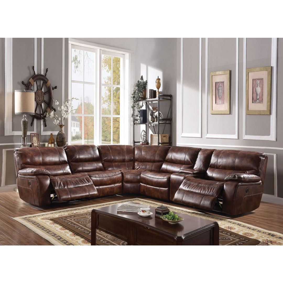 Acme Furniture Brax Power Motion Sectional Sofa in Two Tone Brown Leather-Gel 52070