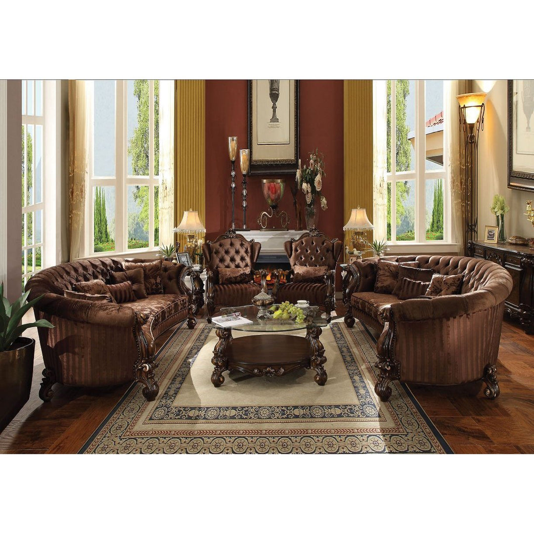 Acme Furniture Versailles Sofa W/5 Pillows Brown Velvet & Cherry Oak Finish 52080