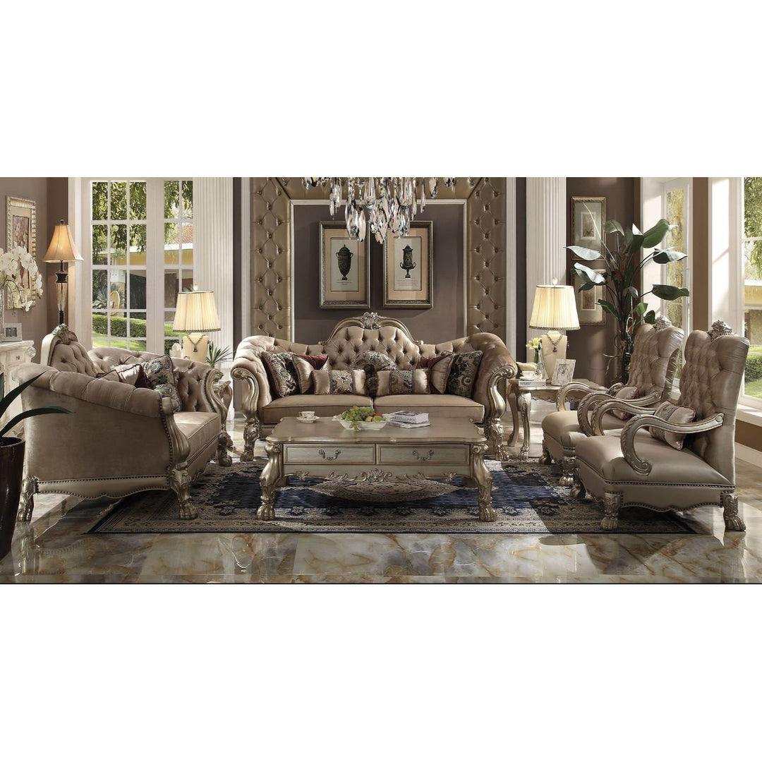 Acme Furniture Dresden Sofa W/7 Pillows in Bone Velvet & Gold Patina Finish 52090