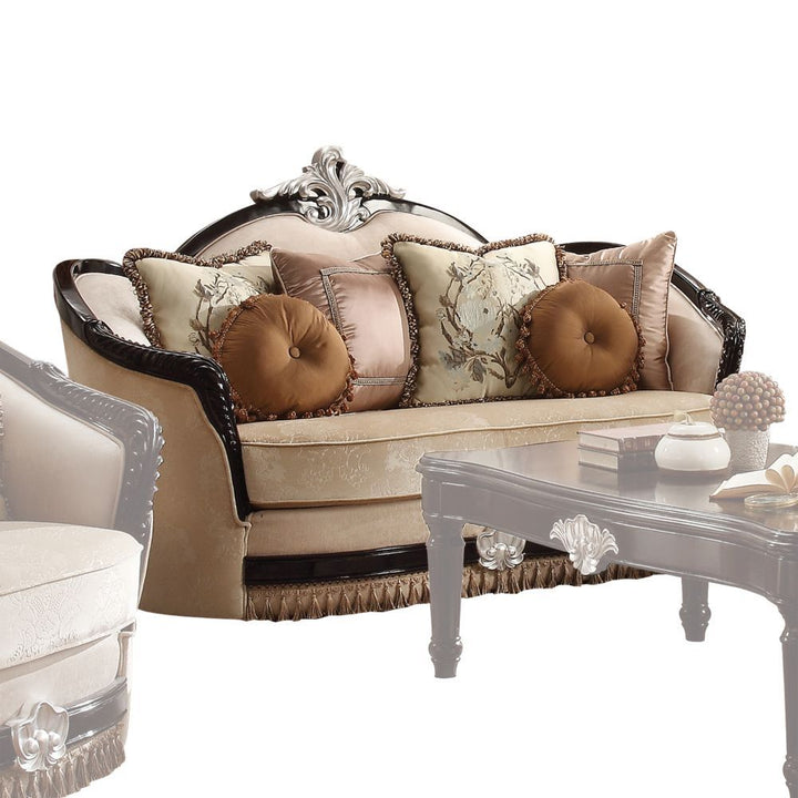 Acme Furniture Ernestine Loveseat W/6 Pillows in Tan Fabric & Black Finish 52111