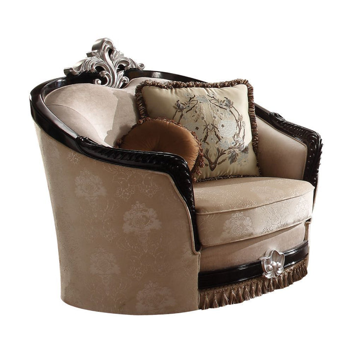 Acme Furniture Ernestine Chair W/2 Pillows in Tan Fabric & Black Finish 52112
