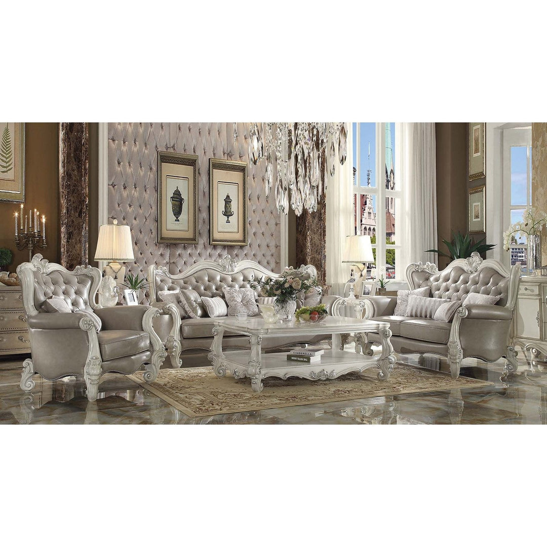 Acme Furniture Versailles Sofa W/7 Pillows in Vintage Gray PU & Bone White Finish 52125