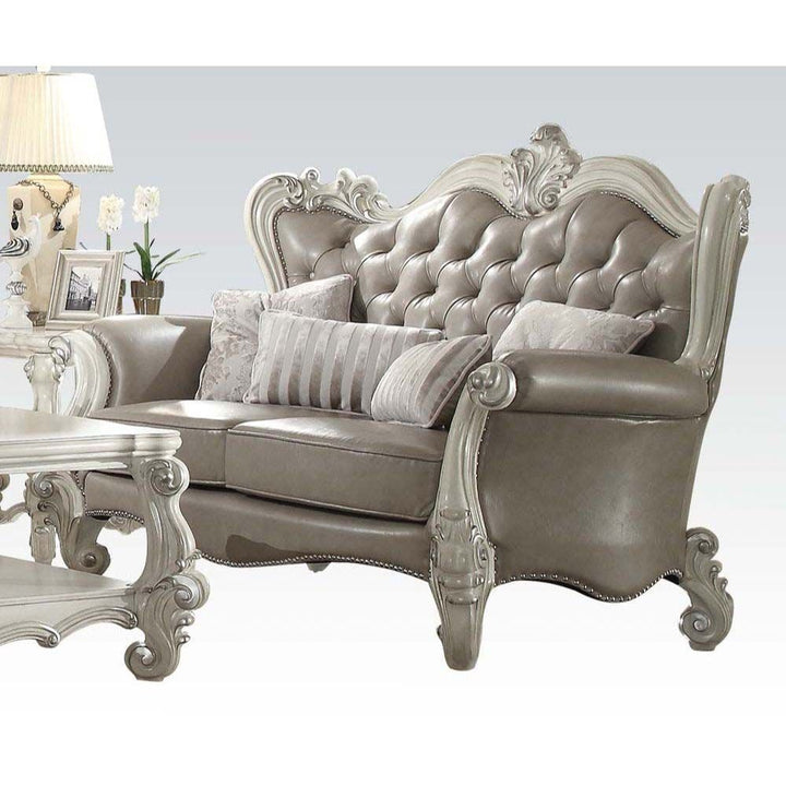 Acme Furniture Versailles Loveseat W/4 Pillows in Vintage Gray PU & Bone White Finish 52126