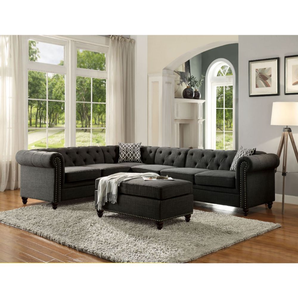 Acme Furniture Aurelia II Sectional Sofa W/2pillows in Charcoal Linen 52375