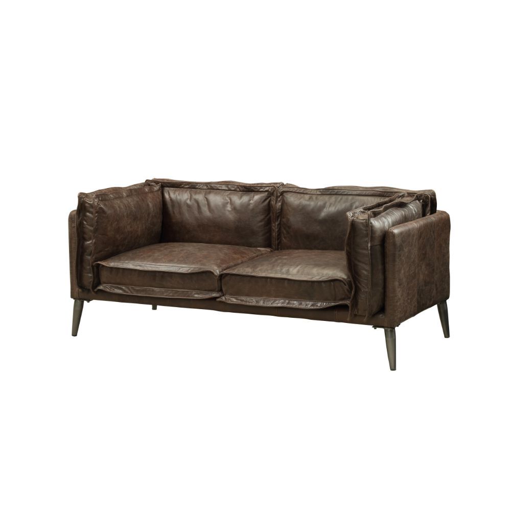 Acme Furniture Porchester Loveseat in Distress Chocolate Top Grain Leather 52481