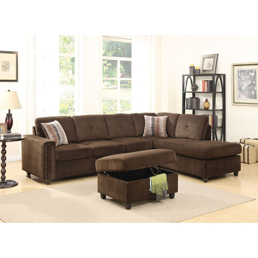 Acme Furniture Belville Reversible Sectional Sofa W/2 Pillows in Chocolate Velvet 52700