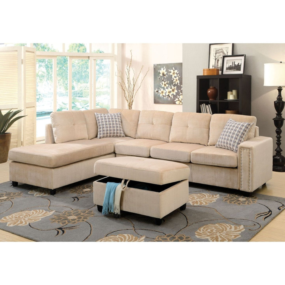 Acme Furniture Belville Reversible Sectional Sofa W/2 Pillows in Beige Velvet 52705