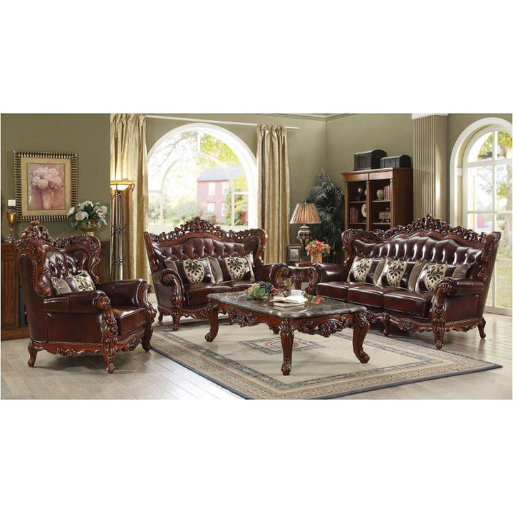 Acme Furniture Eustoma Sofa - Seat in Cherry Top Grain Leather Match & Walnut 53065SEAT